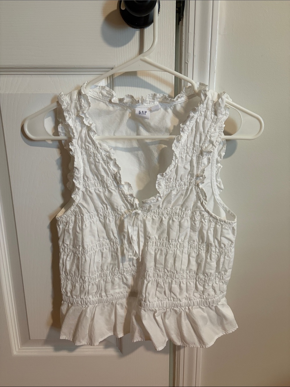GAP White Ruffled Smocked Tie-Front Camisole